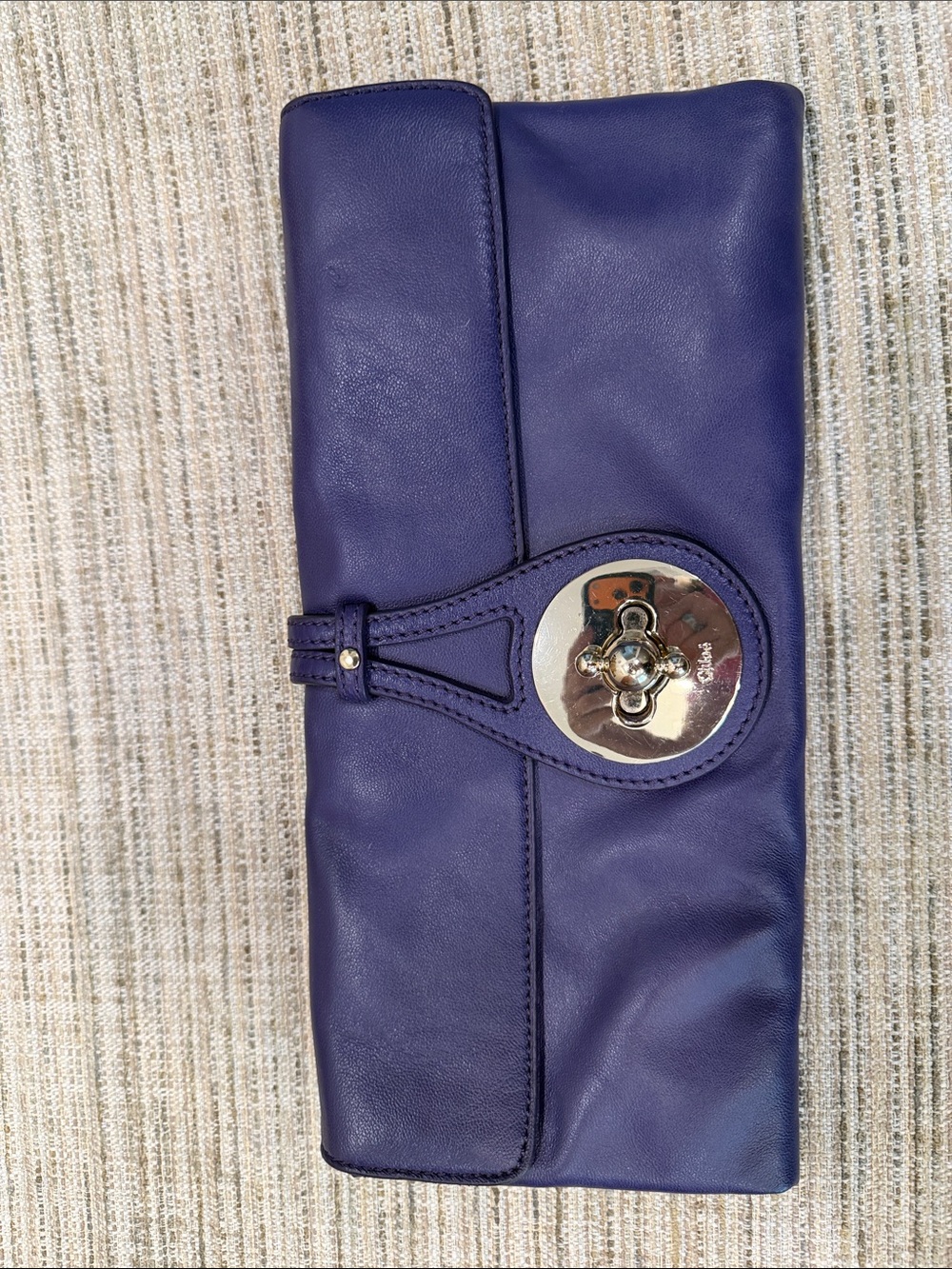 Chloe Purple Leather Clutch Wallet with Turnlock Accent